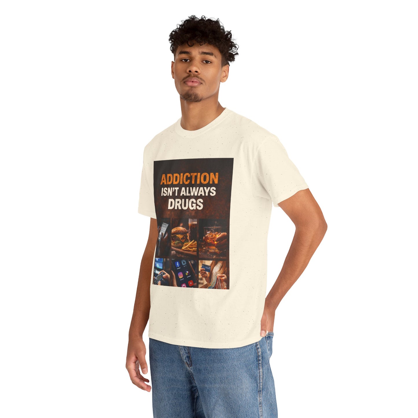 T-Shirt — "Addiction Isn't Always Drugs" Awareness Tee (Food, Phone & Tech Addiction Design)