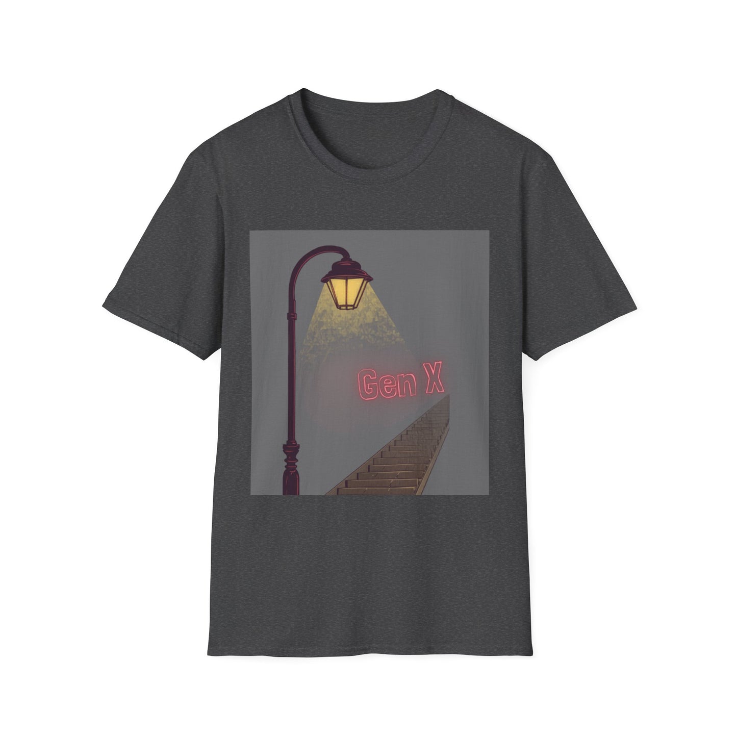 Streetlamp Nightscape T‑Shirt — Neon 'Gen X' Retro City Vibe