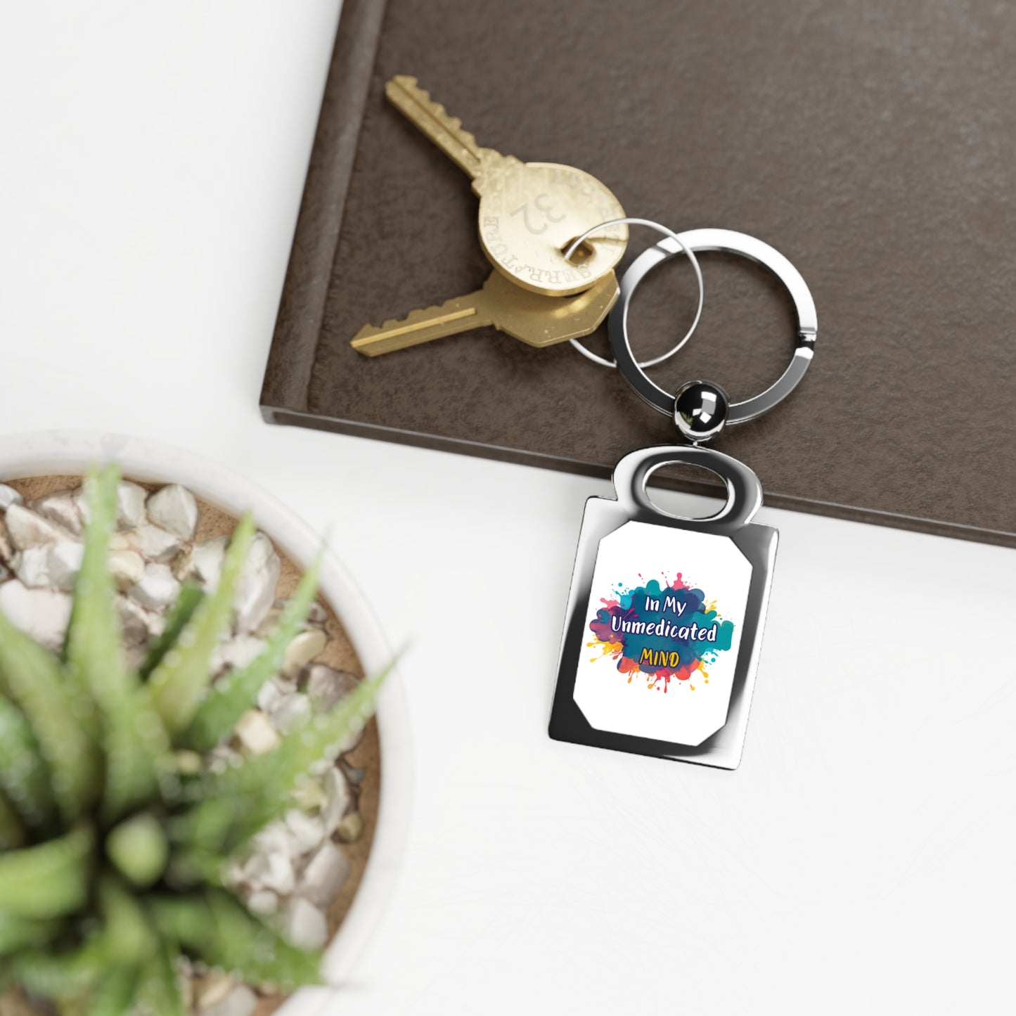 Rectangle Photo Keyring — 'In My Unmedicated Mind' Color Splash Photo Keychain