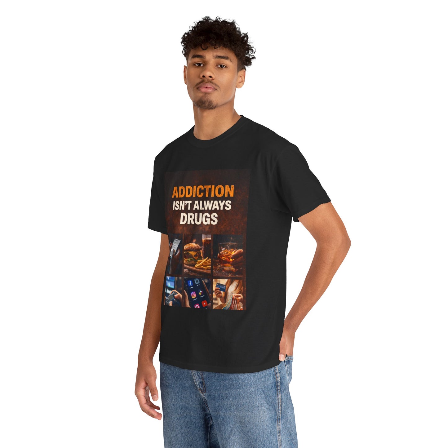 T-Shirt — "Addiction Isn't Always Drugs" Awareness Tee (Food, Phone & Tech Addiction Design)