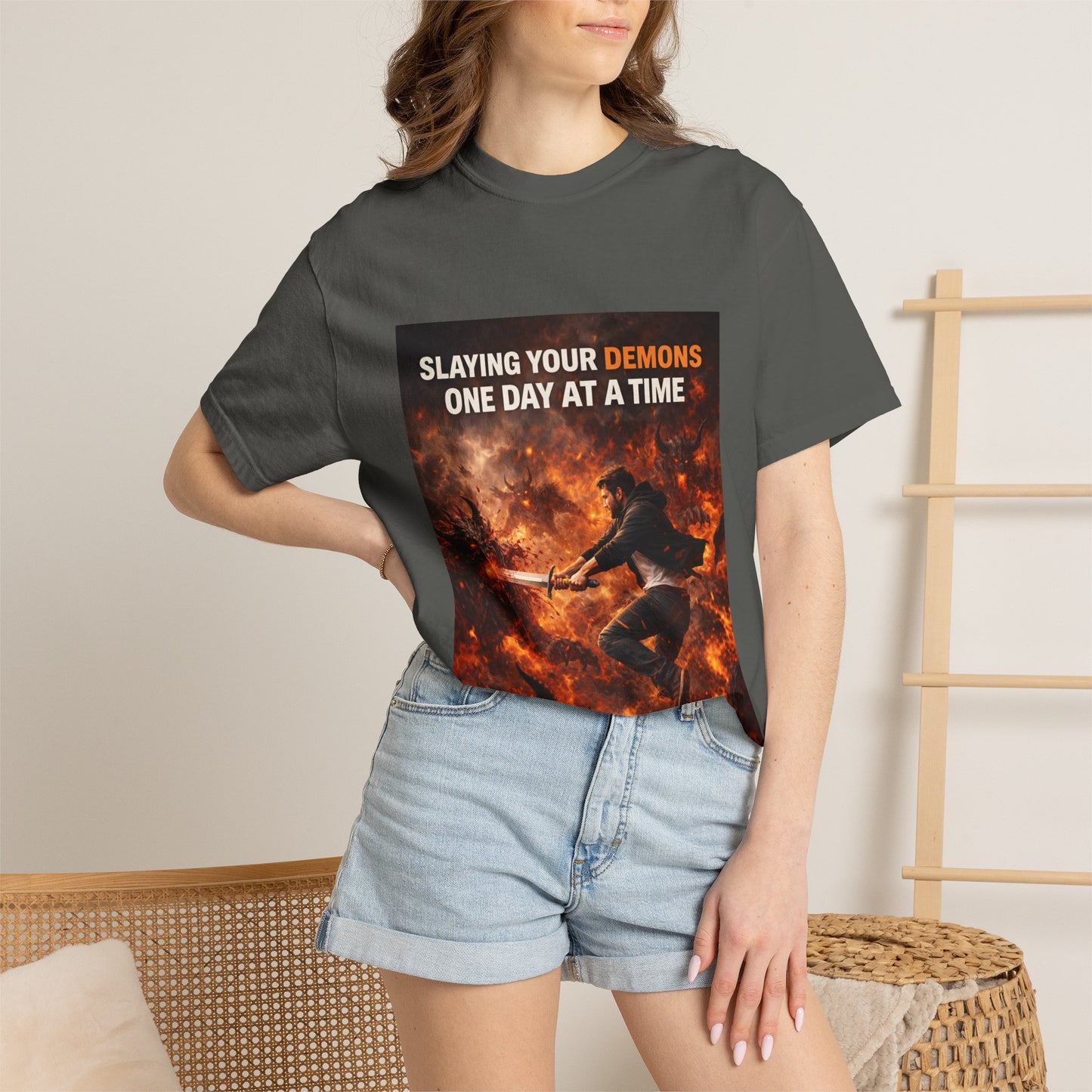T-Shirt — "Slaying Your Demons One Day at a Time" Motivational Graphic Tee