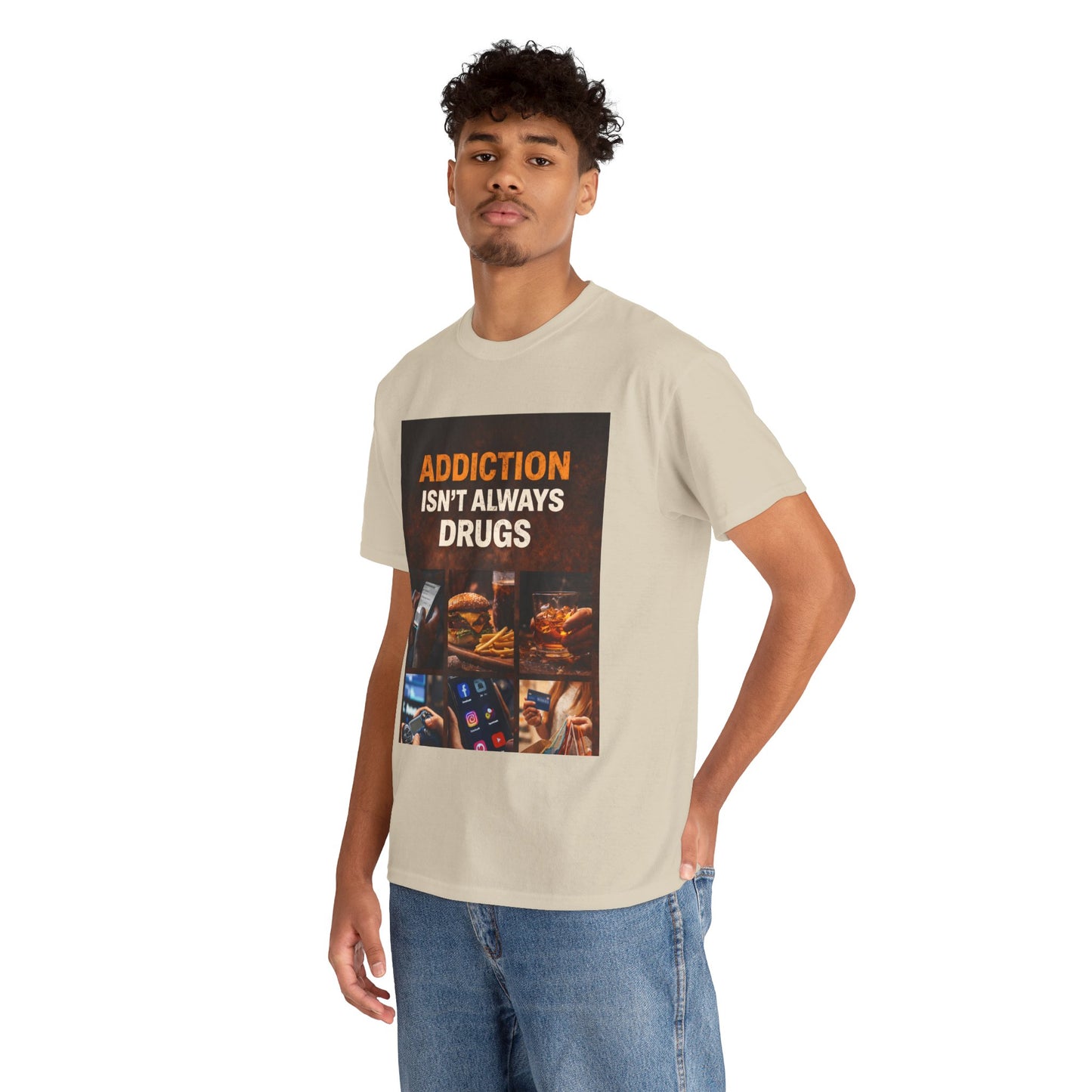 T-Shirt — "Addiction Isn't Always Drugs" Awareness Tee (Food, Phone & Tech Addiction Design)