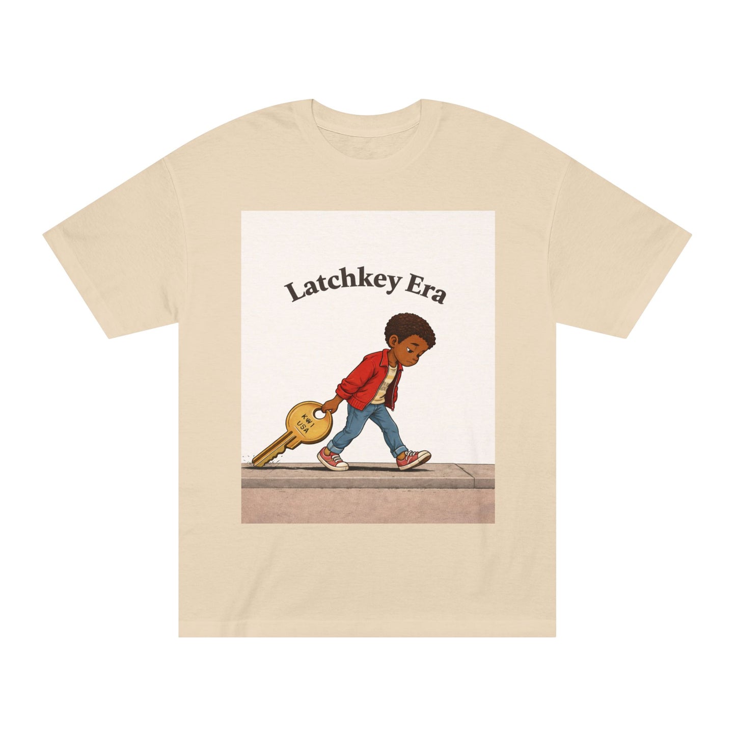 Latchkey Era T‑Shirt – Retro Kid with Key Illustration