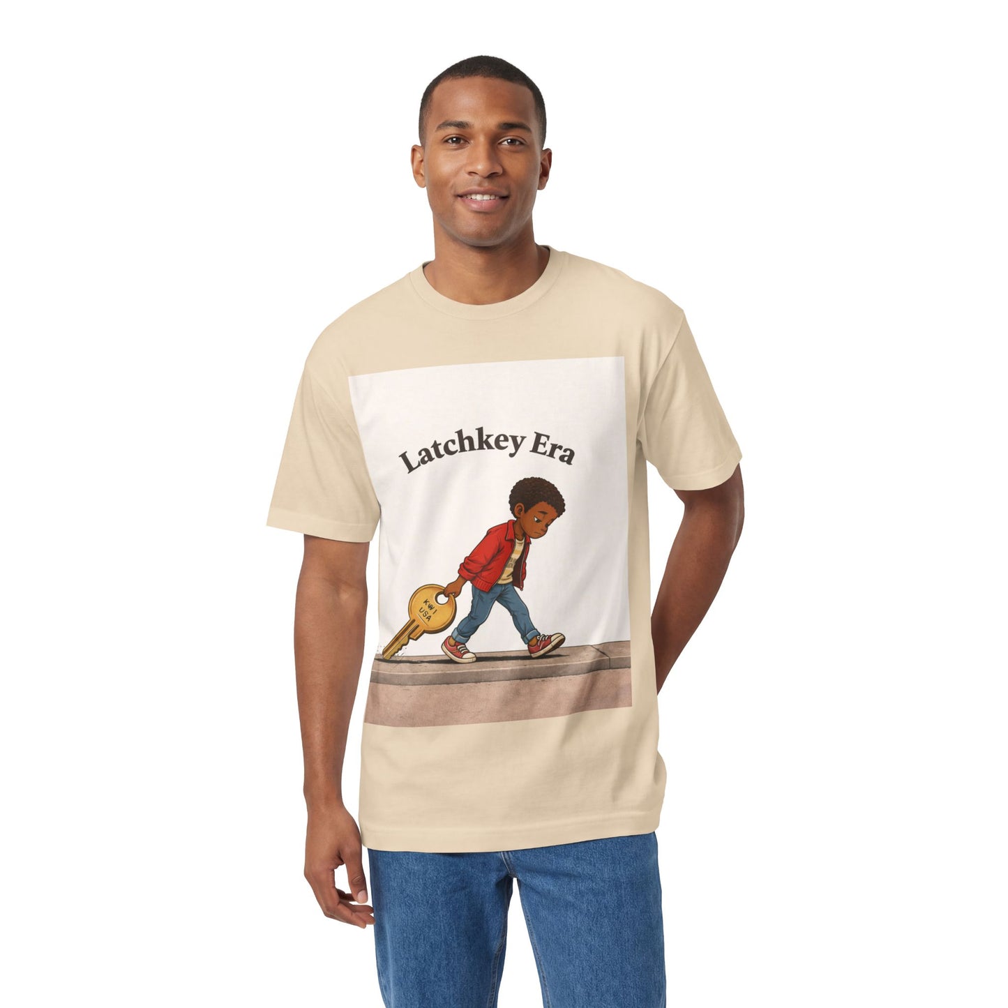 Latchkey Era T‑Shirt – Retro Kid with Key Illustration